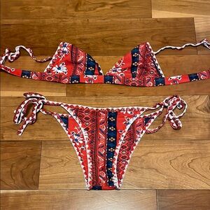 Red and Blue Patterned Bikini Set